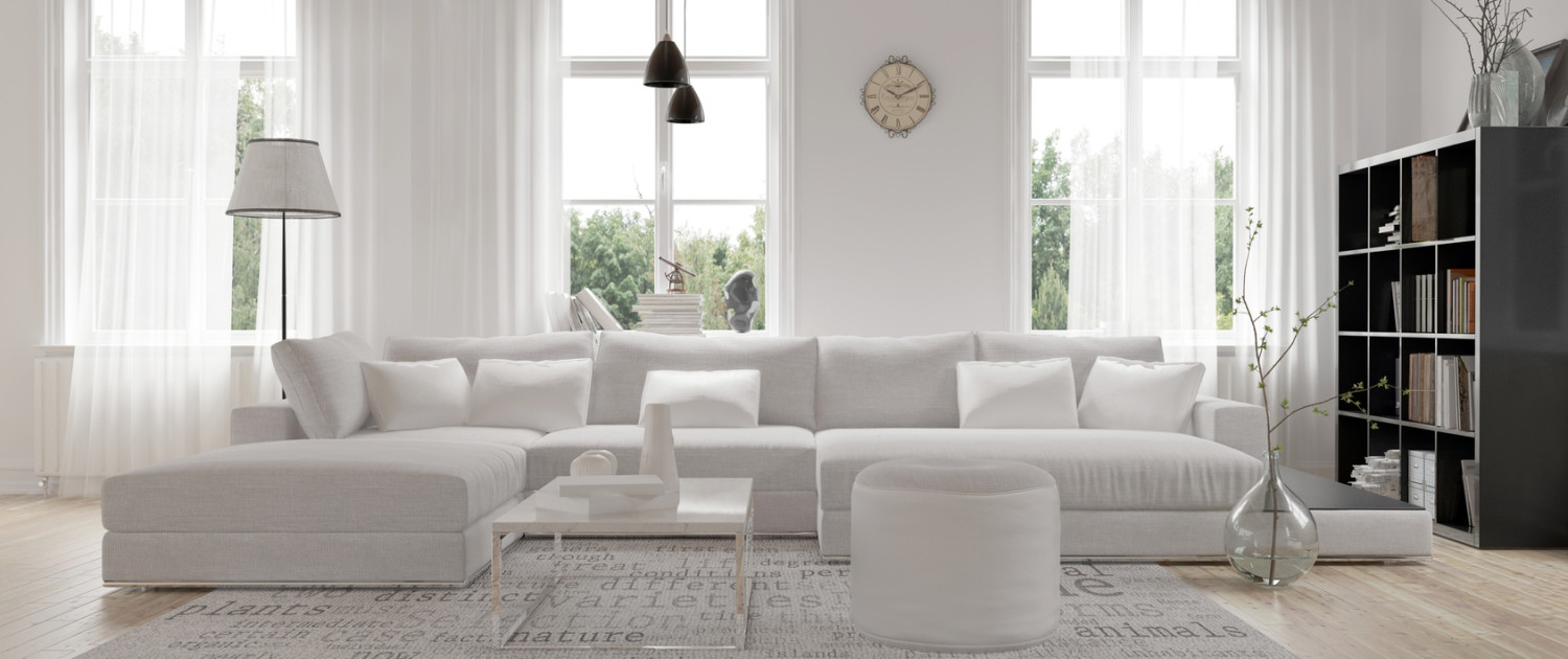 Modern spacious white lounge interior